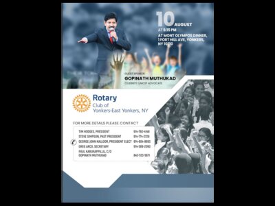 YONKERS ROTARY: A special guest speaker Gopinath Muthukad 