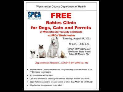 Free Rabies Vaccinations For Westchester Pets Saturday, August 27th